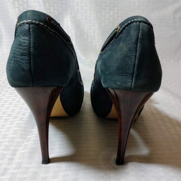 Zara Woman Blue Suede Open Toe Heels - Picture 5 of 8